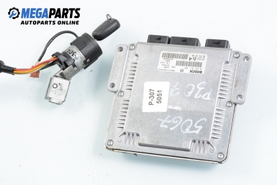 ECU mit zündschlüssel für Peugeot 307 2.0 HDi, 107 hp, hecktür, 5 türen, 2004 № Bosch 0 281 011 081