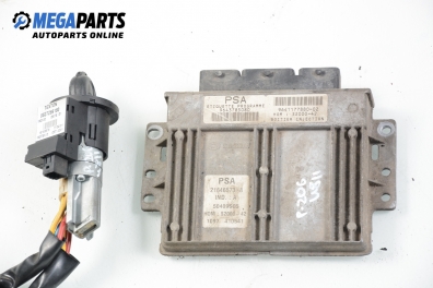 ECU cu cheie de contact și imobilizator pentru Peugeot 206 1.4, 75 cp, 3 uși, 2001 № 9643785080